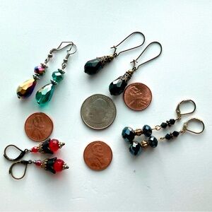 4 Pairs Aurora Borelis OOAK dangle Earrings Vintage